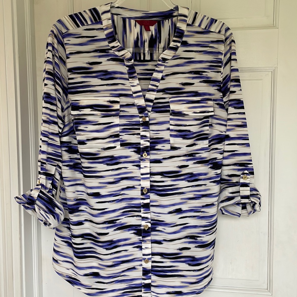 212 collection, XL white and indigo blouse